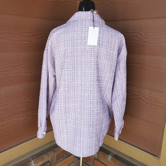 NWT Andree by Unit Boutique Cotton Shacket Size Medium Purple Plaid Tweed Jacket - Picture 8 of 17